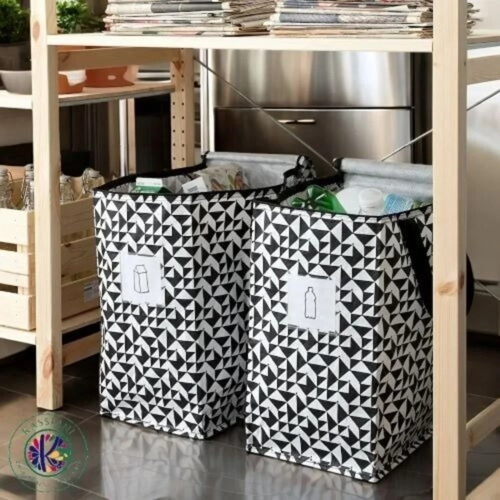 Ikea KNALLA Zippered Bag Laundry Groceries Black/White 15 ¾x9 ¾x18 ½ 